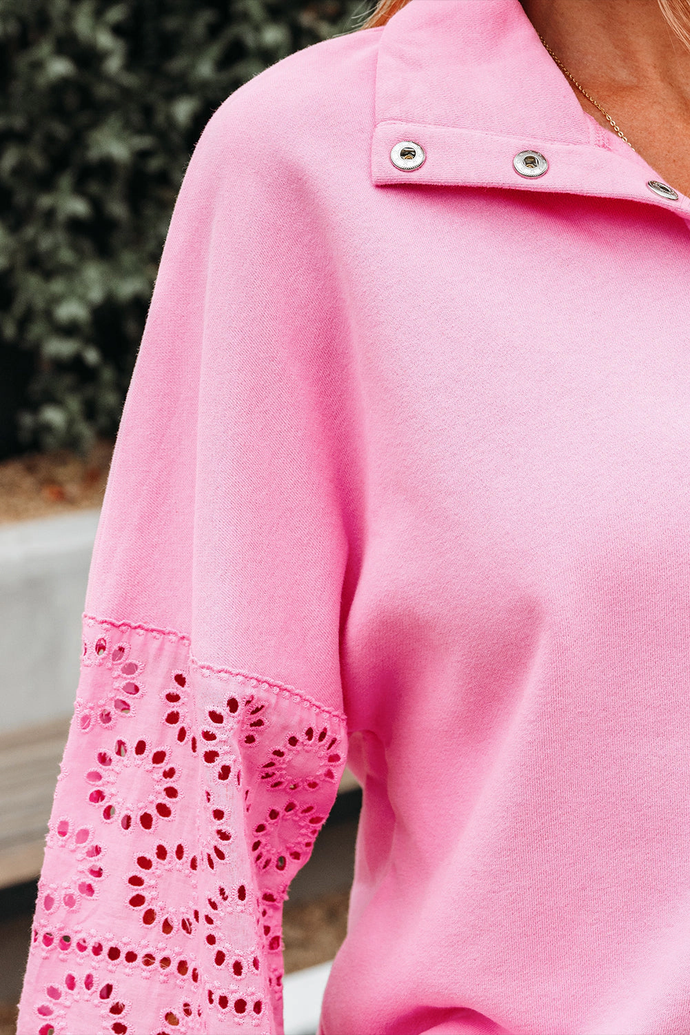 Threaded Pear Women's Evangeline Embroidered Flower Buttons Pullover Sweatshirt