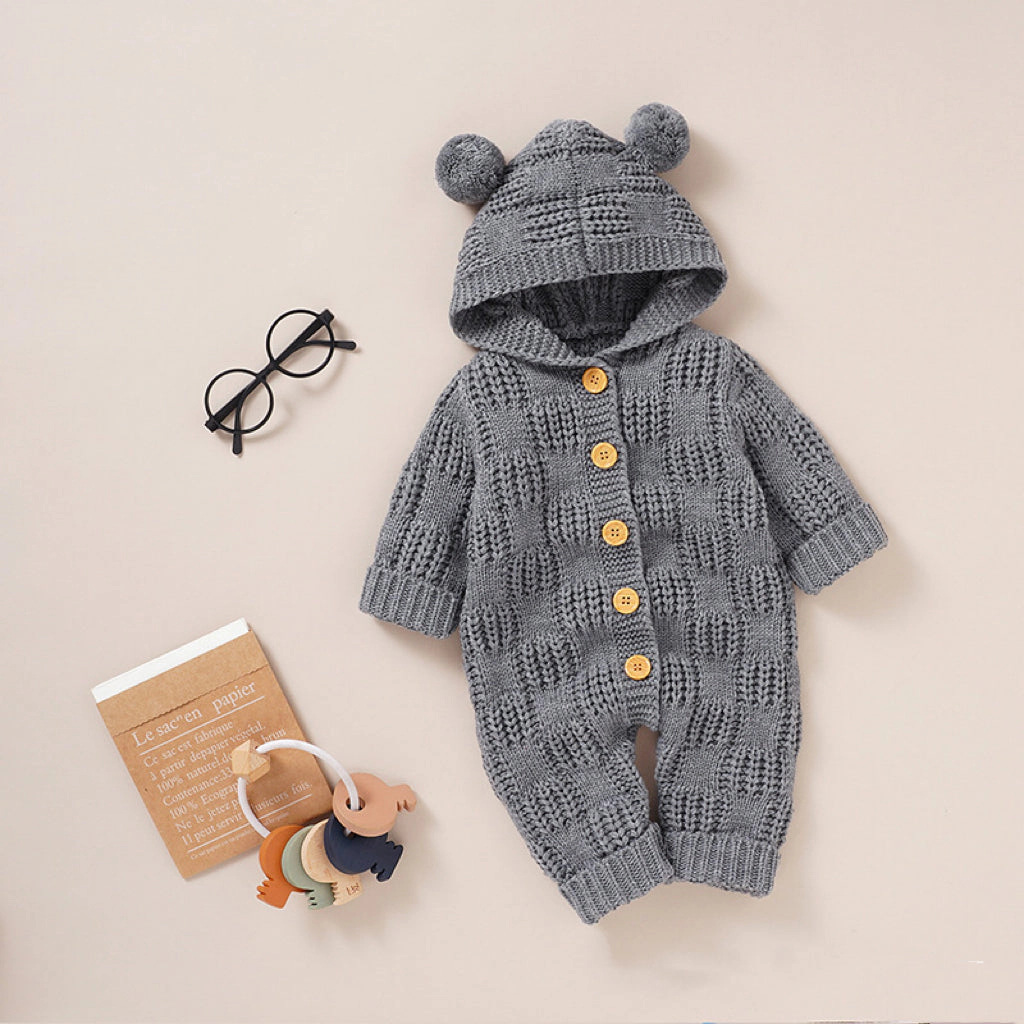 MyKids-USA Baby Solid Color Small Ear Patched Design Thermal Romper