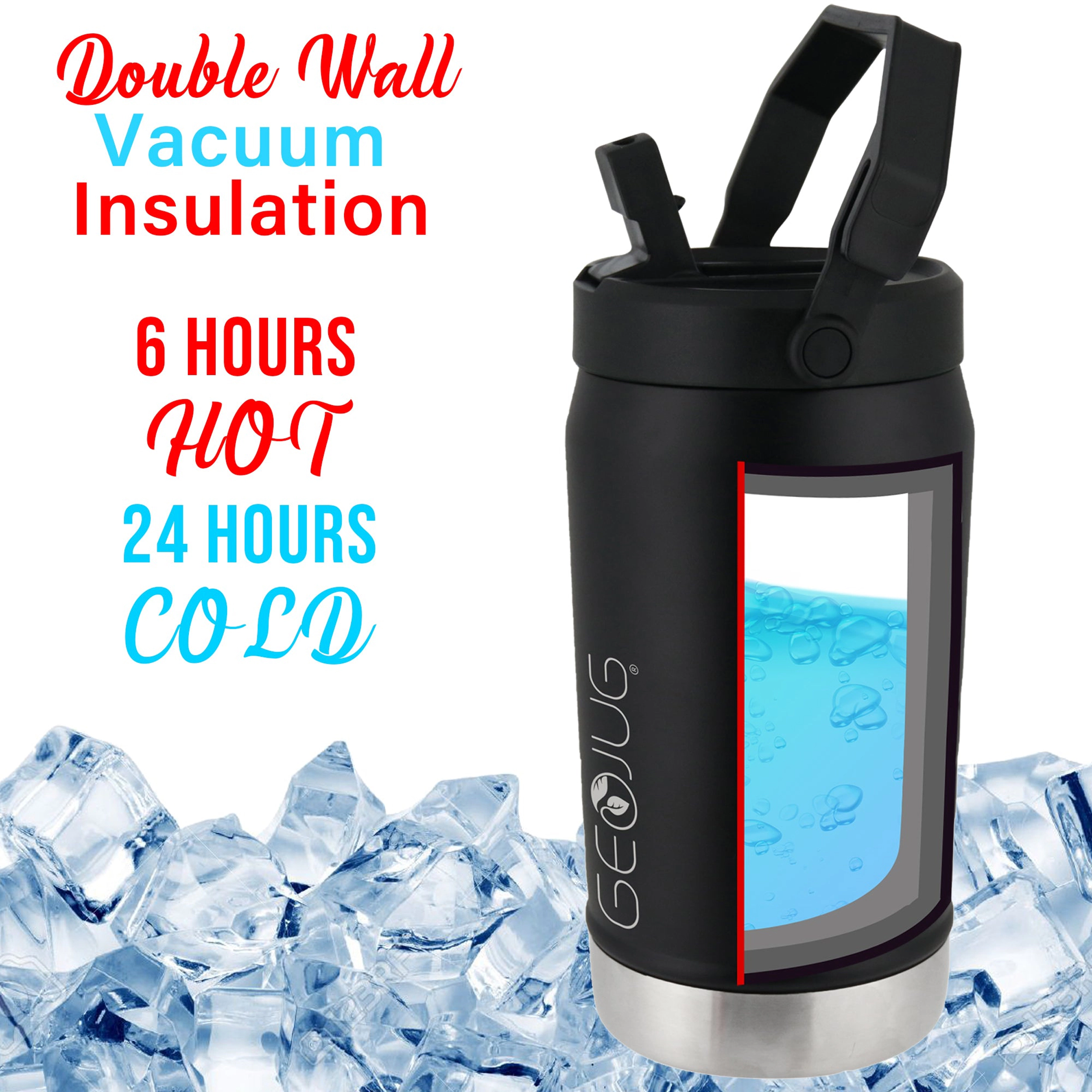 Brentwood GeoJug 40 Ounce Stainless Steel Insulated Water Bottle in Black with Sports Lid