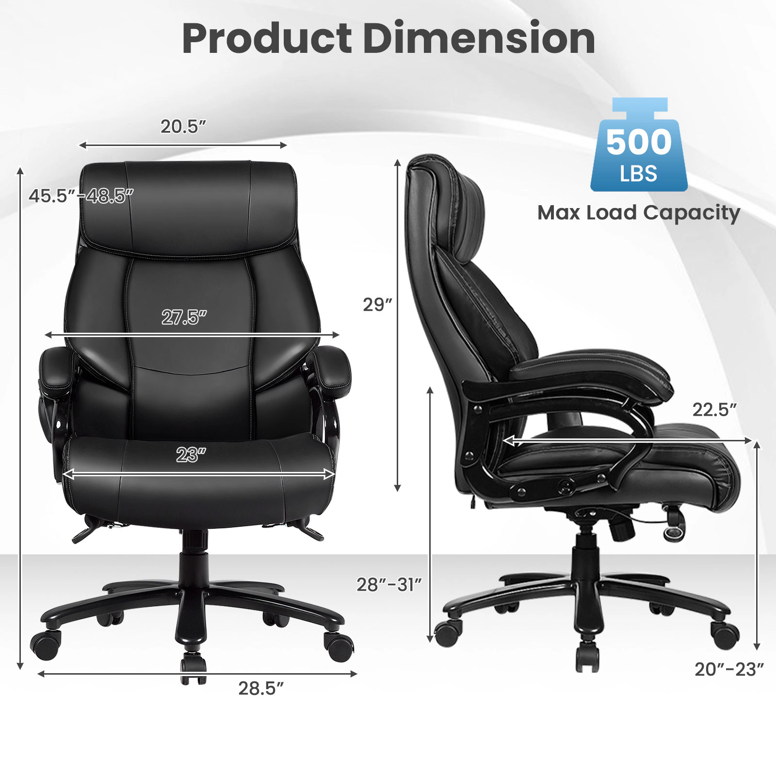 SUGIFT Big and Tall Reclining Massage Office Chair, 400-lb Capacity, Black Faux Leather