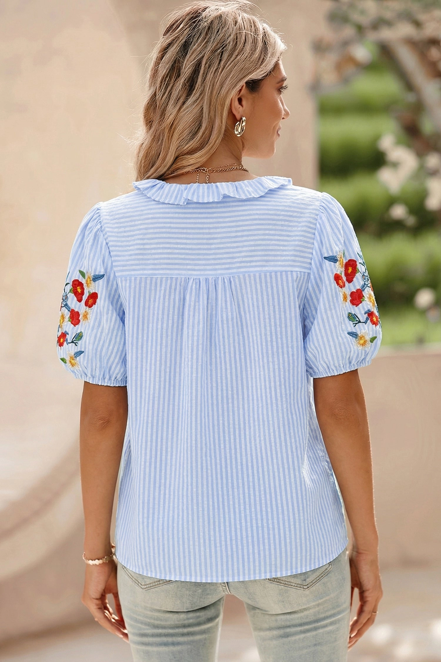 Threaded Pear Women's Ruthie Sleeve Ruffle Trim Shirt