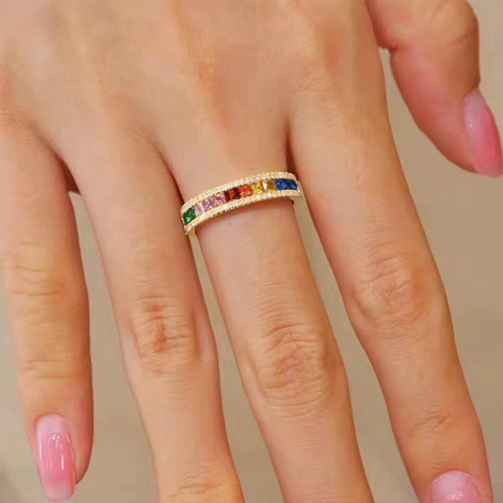 Wardrobe Whimsy Rainbow Baguette Cubic Zirconia Eternity Band Ring