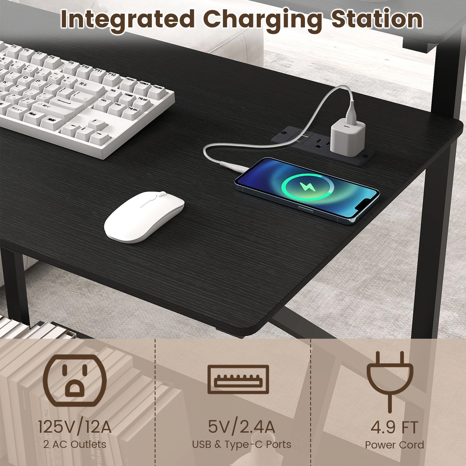 SlickBlue Unisex 32 Inch Rolling Computer Desk with Power Outlets