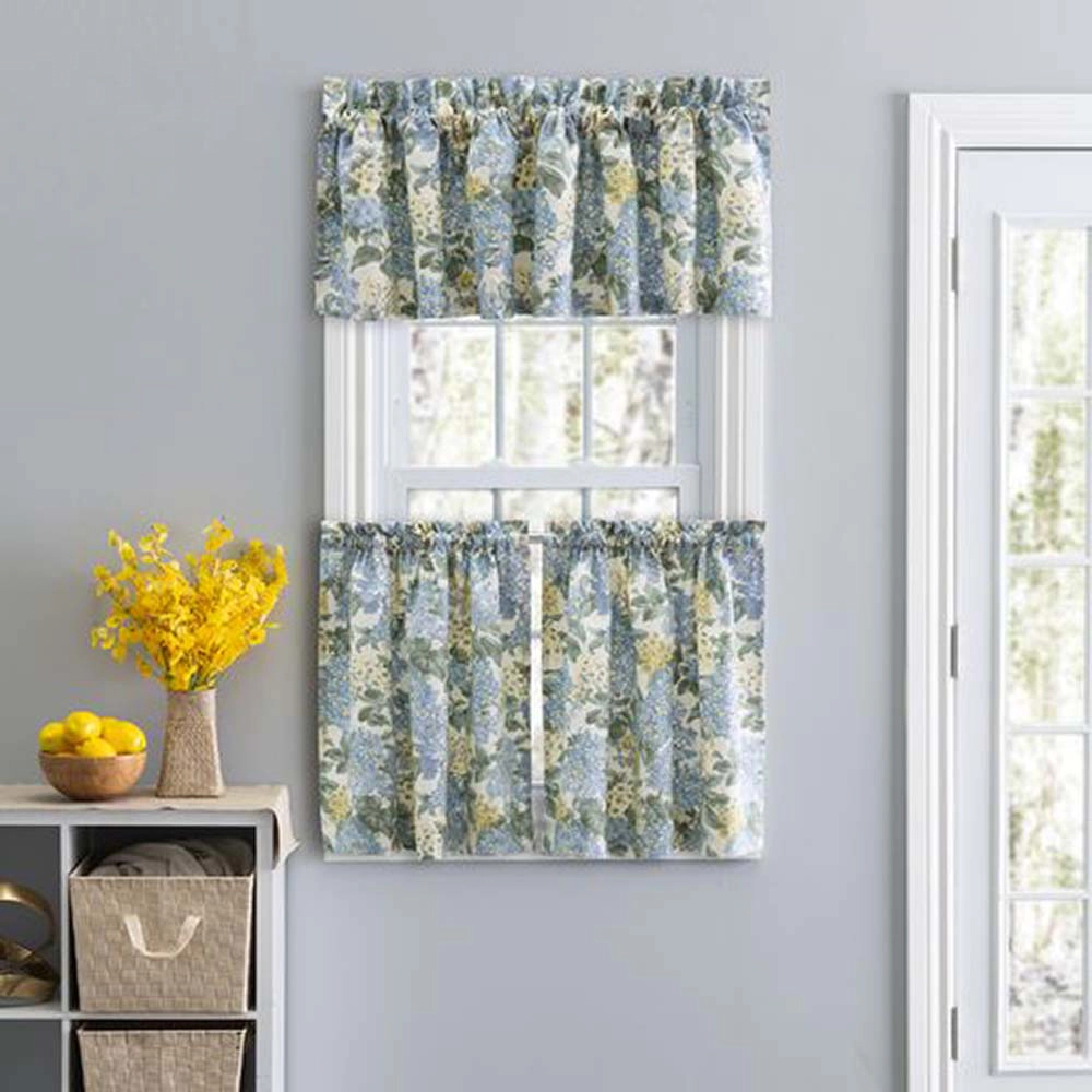 Ellis Curtain Hydrangea Classic Pattern Printed 3" Rod Pocket Tailored Valance 70"x15" Blue