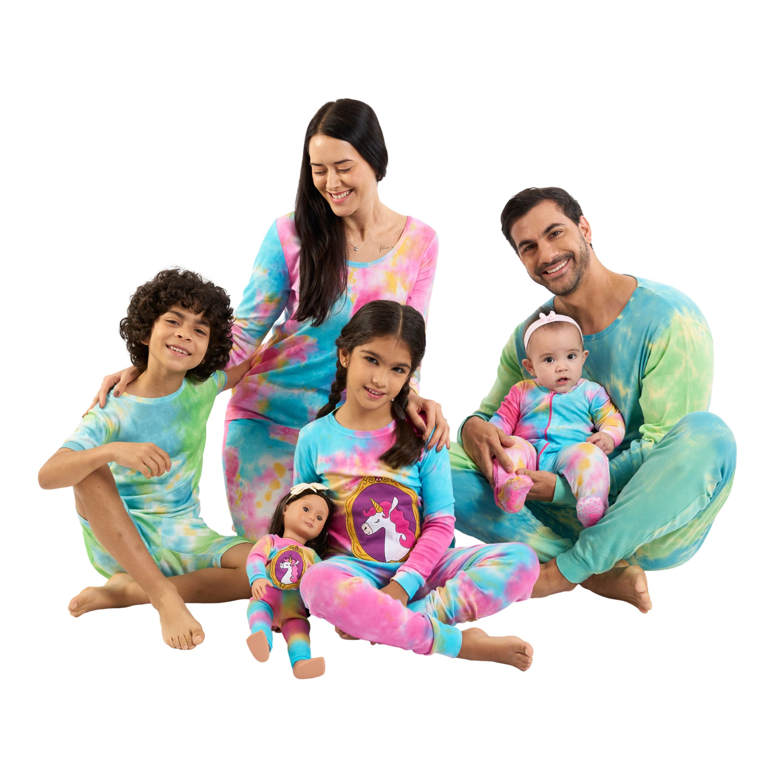 Leveret Women's 2-Piece Rainbow Tie Dye Cotton Snug Fit Pajama Set