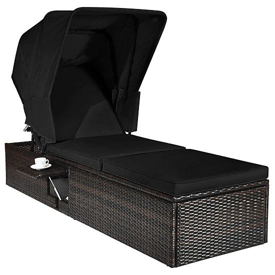 Hivvago Outdoor Adjustable Cushioned Chaise Lounge Chair with Folding Canopy