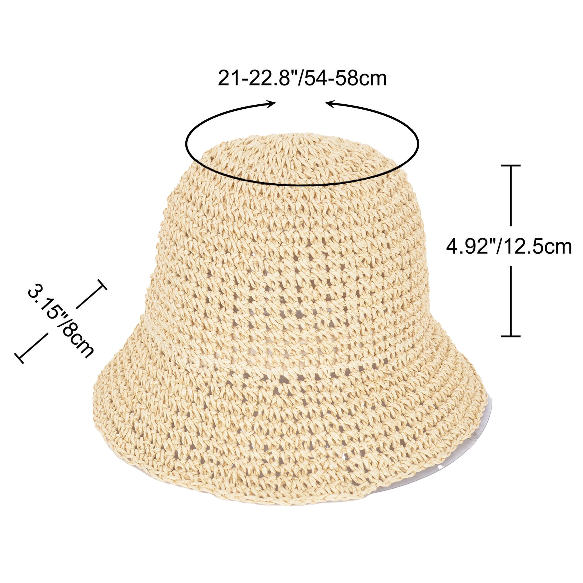 Anna-Kaci Women's Crochet Raffia Bucket Hat Lightweight Foldable Wide Brim Sun for Stylish Summer Protection