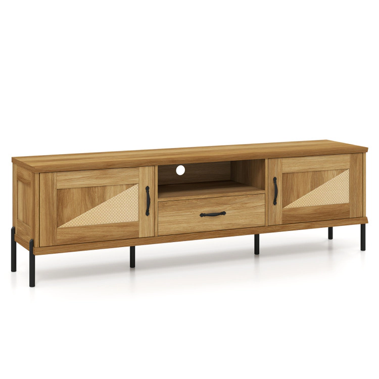 Hivvago Rattan Tv Stand For Tvs Up To 80" Mid Century Modern Media Console Table With 2 Storage Cabinets