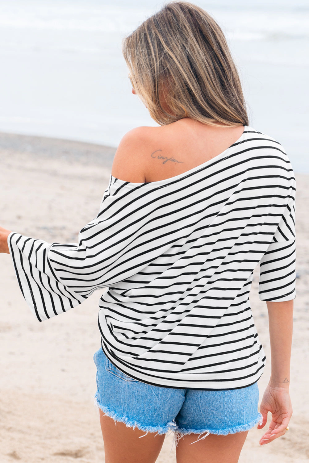 Threaded Pear Women's Lilia Stripe Half Sleeve Scoop Neck Loose Top