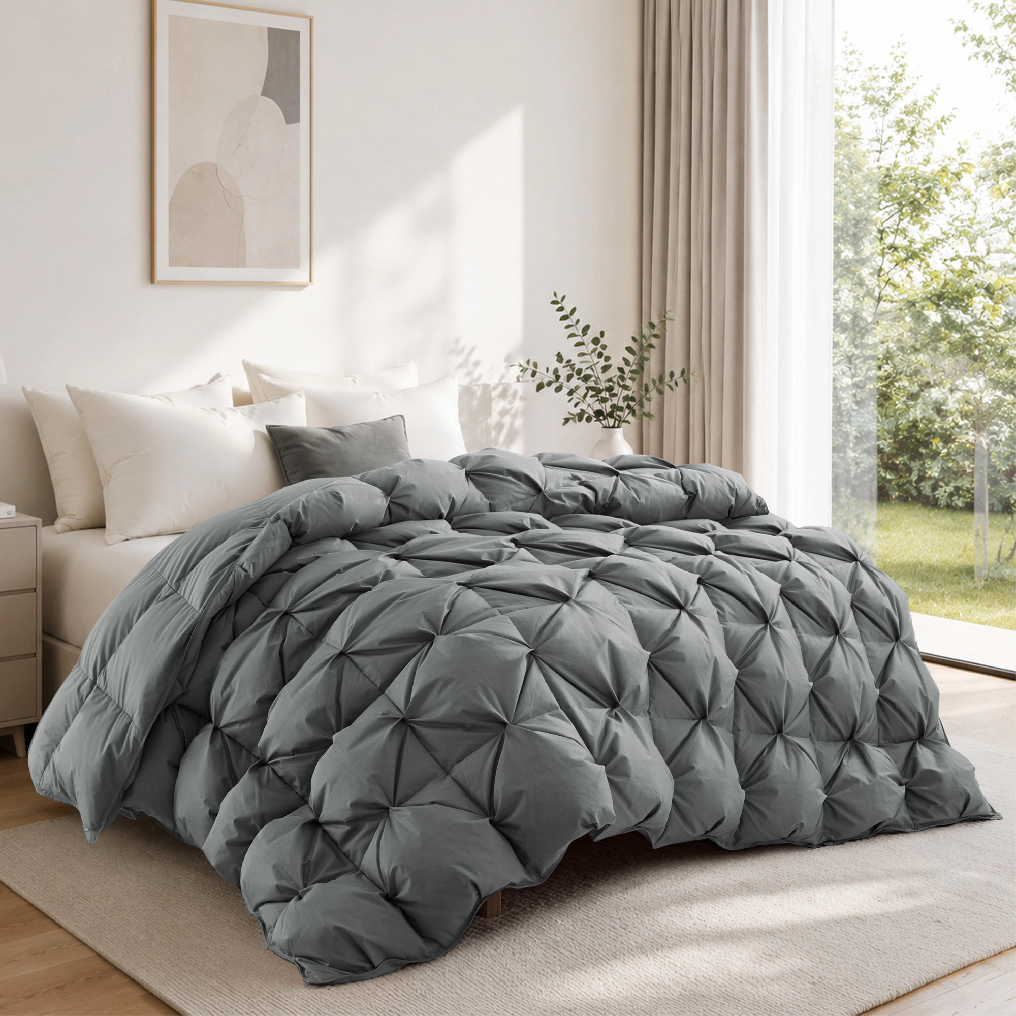 Peace Nest Hotel Quality All Season Goose Down Fiber Comforter Duvet Insert with Cotton Blend Shell