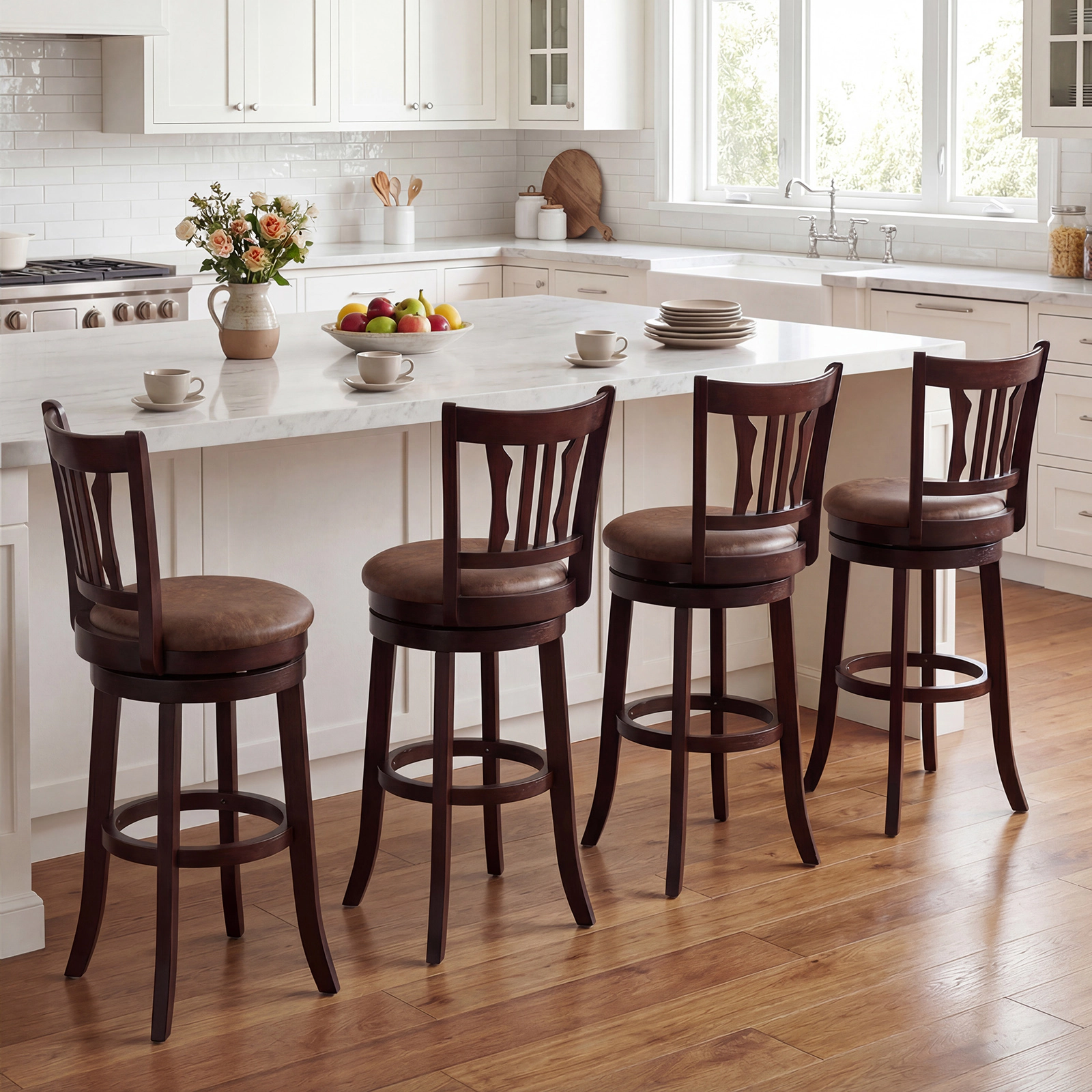 LJG Counter Height Swivel Bar Stools Set of 2 with Back and Solid Rubber Frame-29