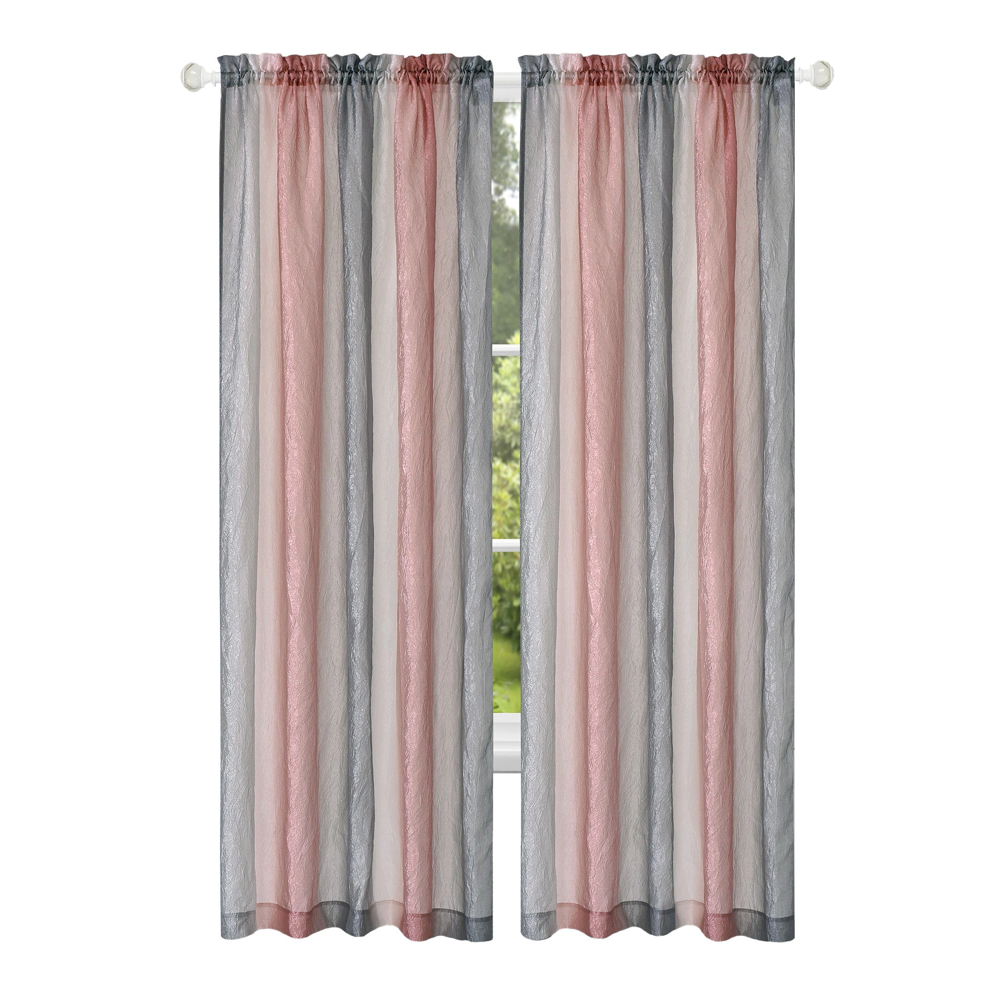 Kate Aurora 1 Piece Crushed Faux Satin Silver & Blush Rose Pink Ombre Window Curtain Panel