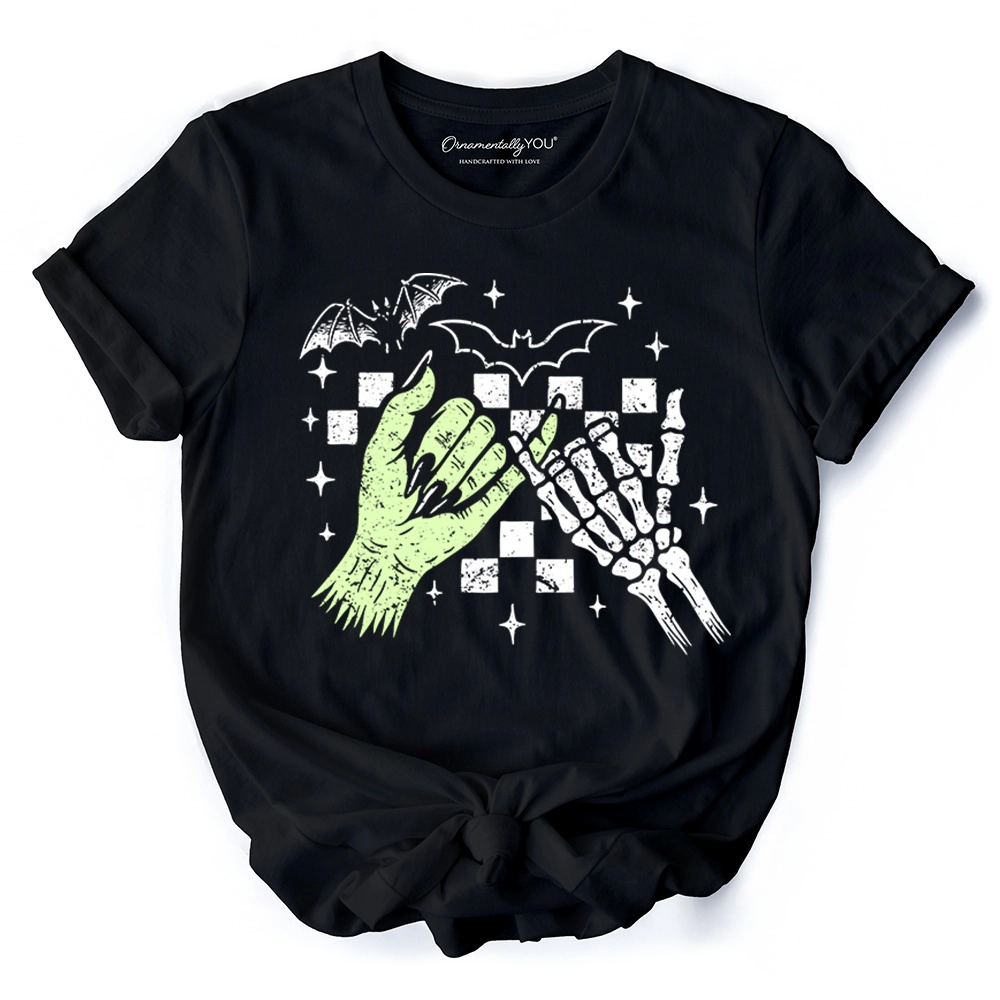 OrnamentallyYou Womens Funny Monster Skeleton Pinky Promise Halloween T-Shirt
