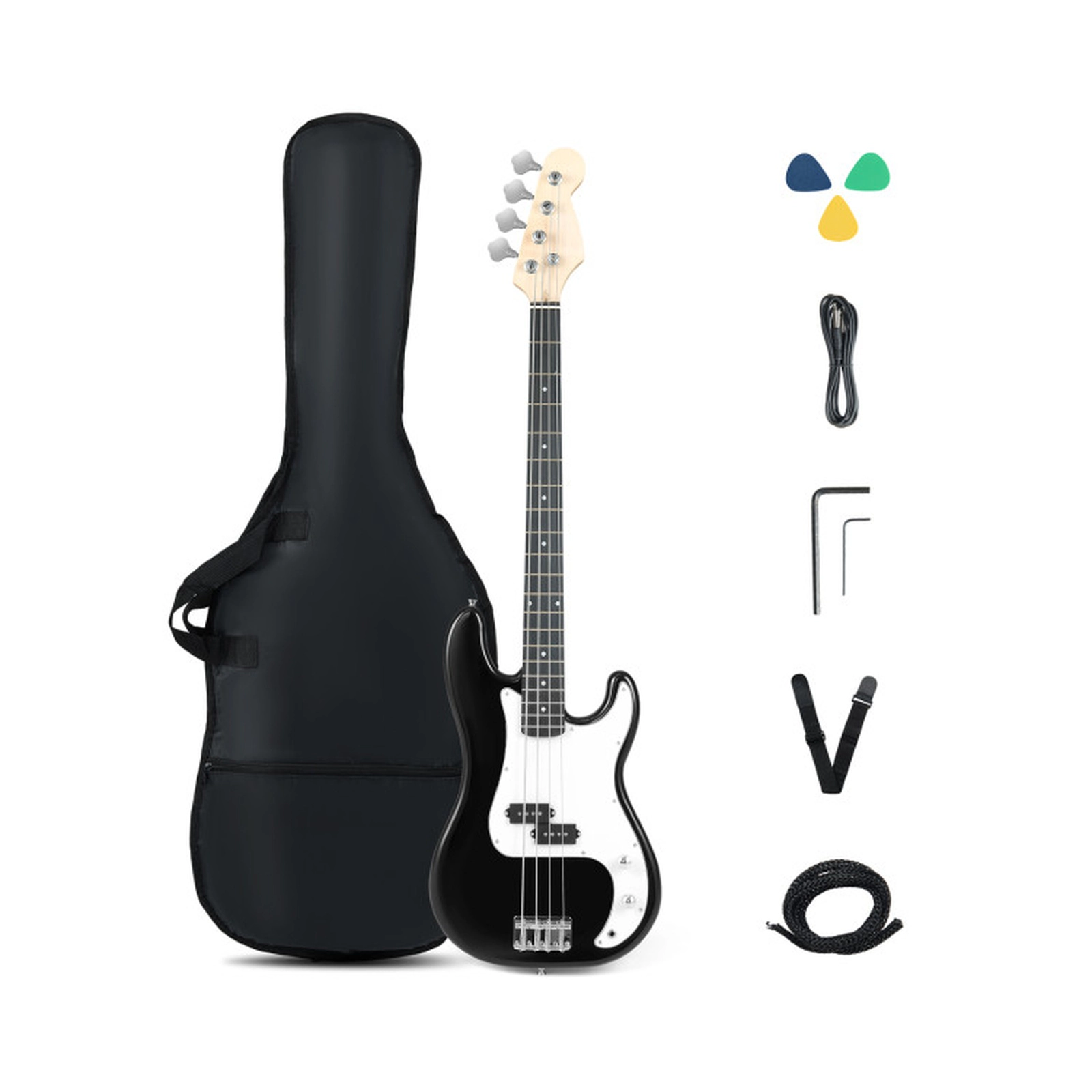 SUGIFT 45.5-in 4-String Electric Bass Guitar Double Pickups Maple Neck Gig Bag Cable Strap 9-lb Beginner Black + White