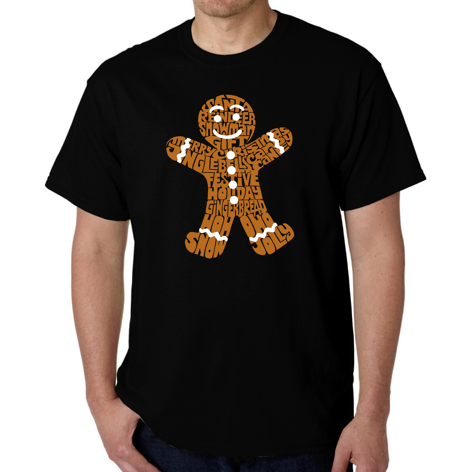 LA Pop Art Men's Gingerbread Word T-Shirt - 100% Cotton, Short Sleeve