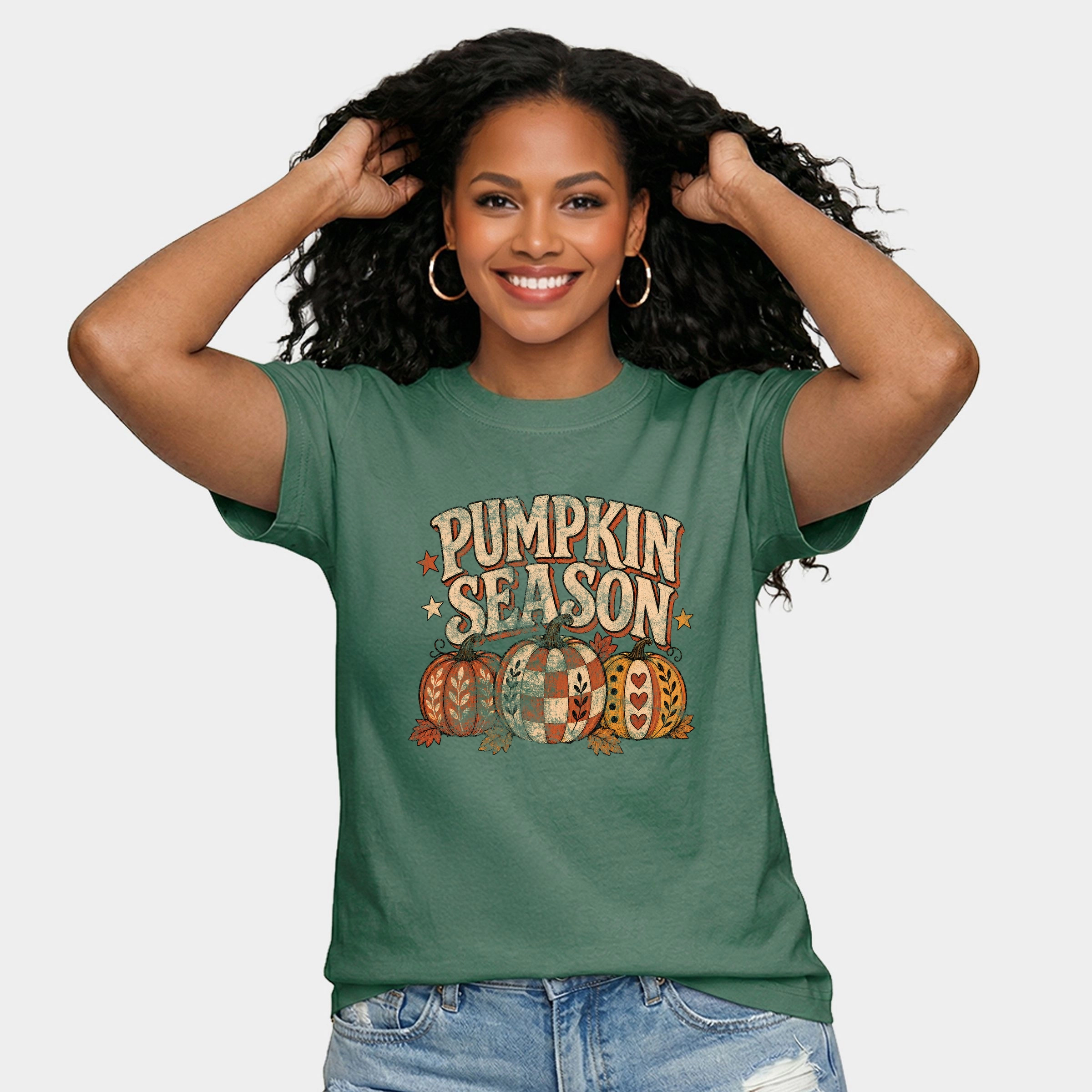 Simply Sage Market - Women's Relaxed Boxy Tee Pumpkin Season Pattern Stars