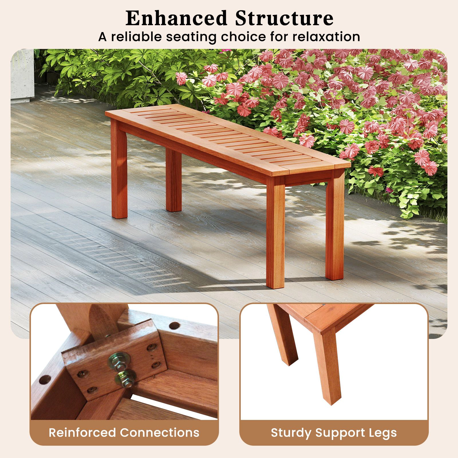 SlickBlue Backless Wooden Bench for Indoor Outdoor Seating