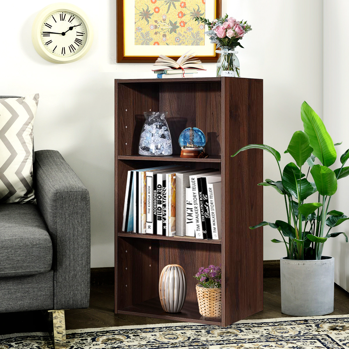 Costway 3 Open Shelf Bookcase Modern Multi-functional Storage Display Cabinet