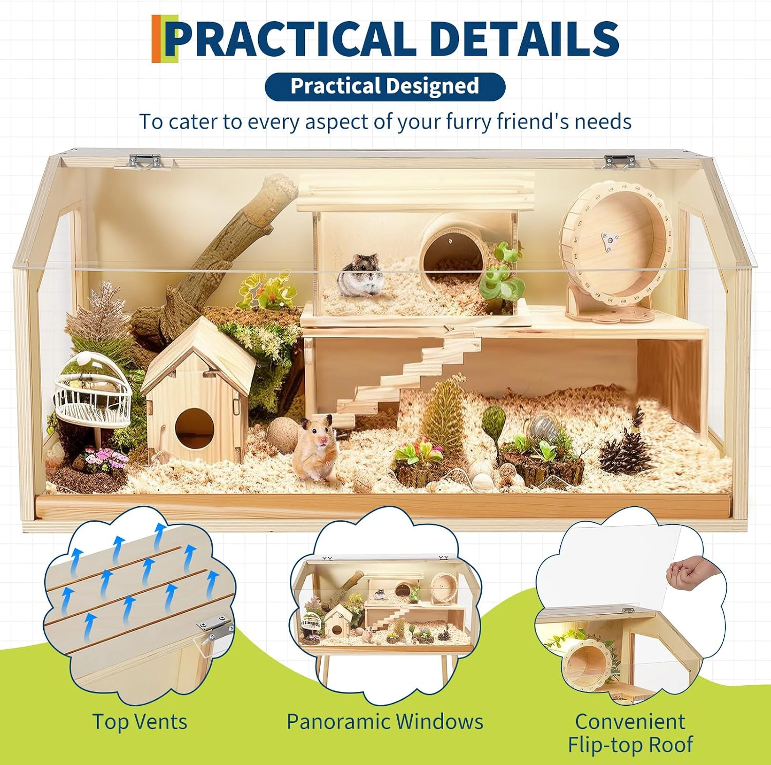 Small Poplar Plywood Hamster Cage, Vertical Large-Space Small Animal Hutch 81.28x40.64x101.60cm
