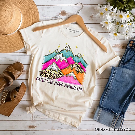 OrnamentallyYou Womens Faith Can Move Mountains Leopard Inspirational T-Shirt