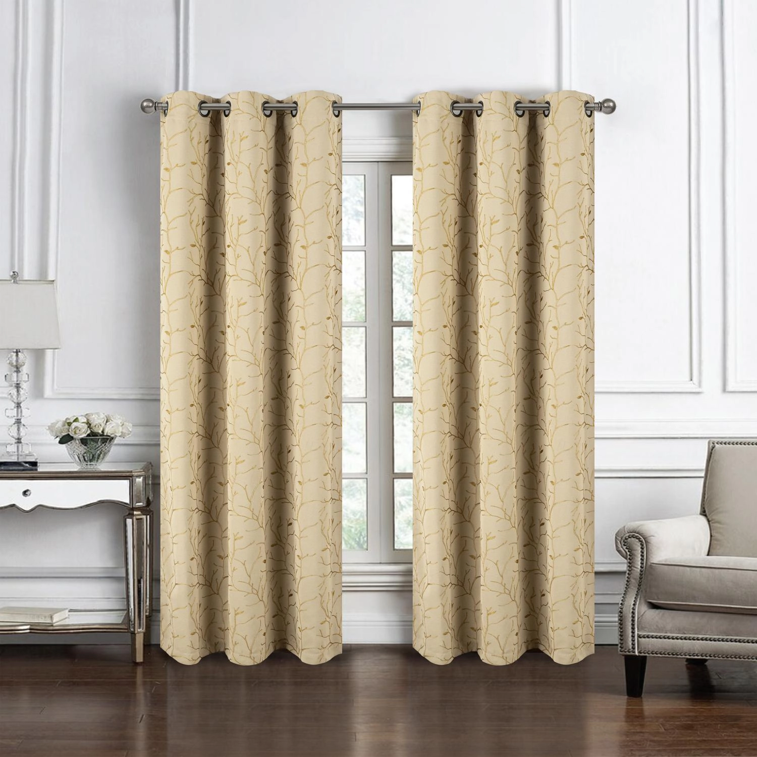 RT Designer Collection Luciana Embroidered Blackout Luxurious Decorative Grommet Curtain Panel 54" x 90" Beige