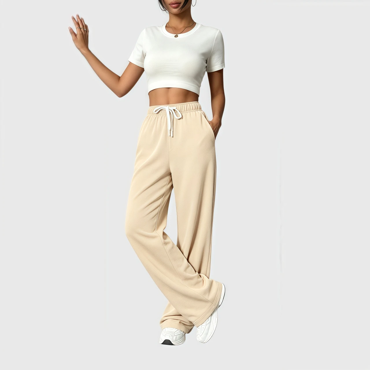 YesFashion Womens Wide Leg Sweatpants Fall Spring Drawsting Baggy Jogger Athletic Trackpants