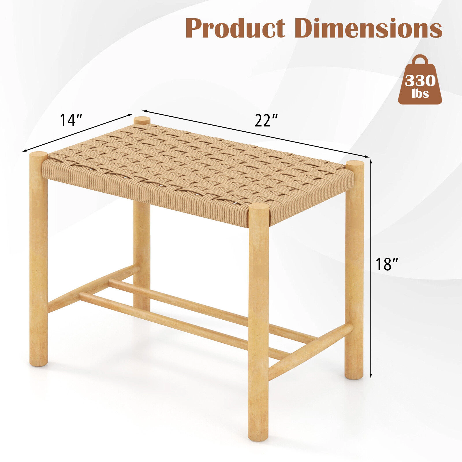 SUGIFT Woven Paper Rope Seat and Rubber Wood Frame Set of 2 Natural 18 in Dining Stools