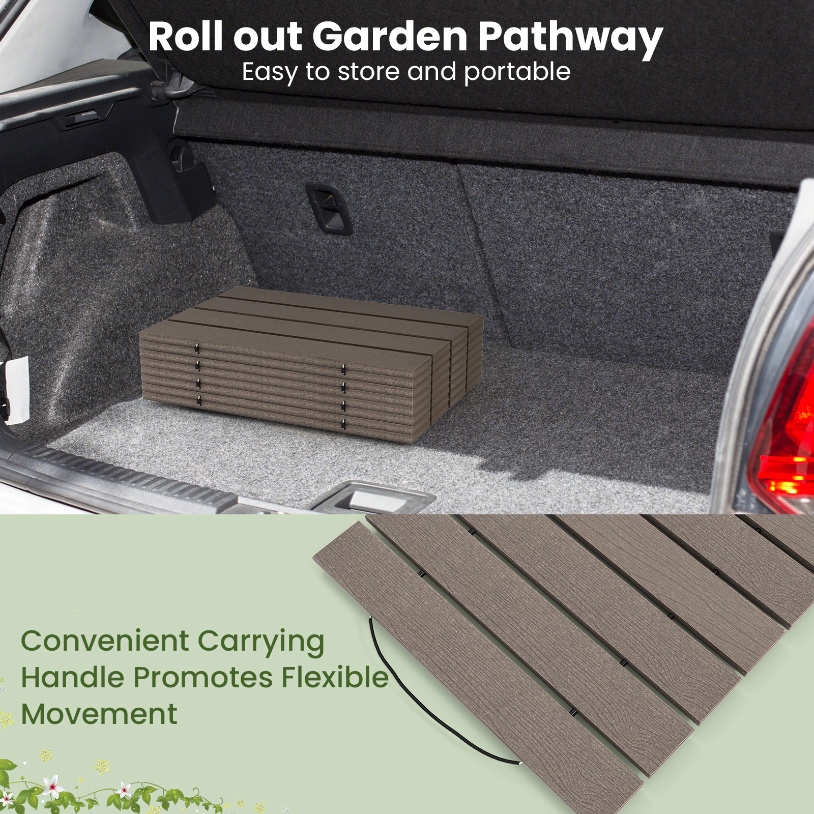 SUGIFT 8-Ft Gray HDPE Roll Up Garden Pathway with 32 Slats and Metal Wire Connection 95-in W 17-in D 0.5-in H