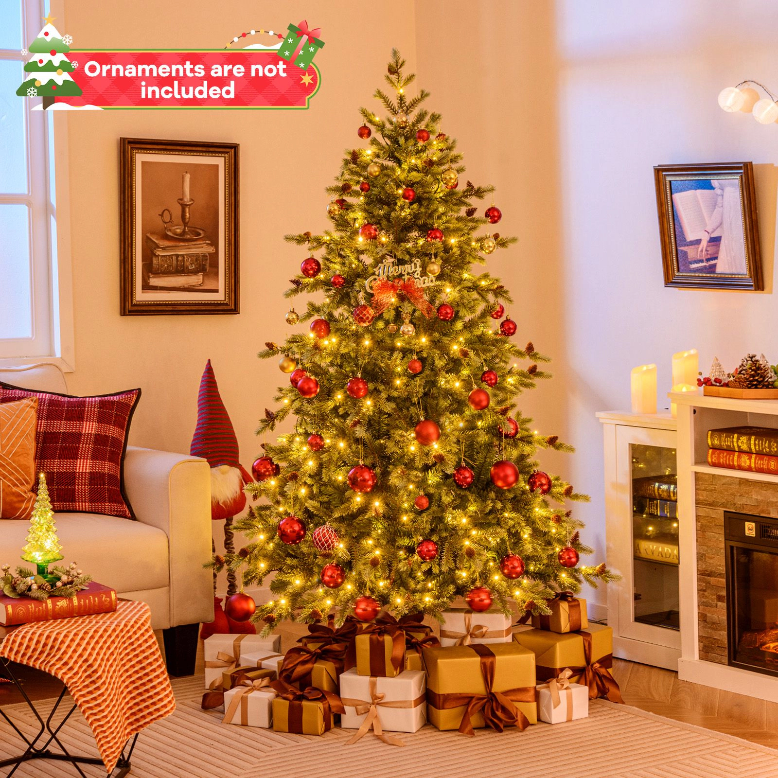 SlickBlue Artificial Christmas Tree with LED Lights & Pine Cones