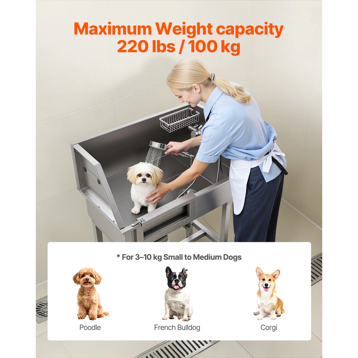 HONGGE 34" Dog Washing Station, Stainless Steel Pet Grooming Tub Bathtub, Professional Dog Wash Sink with Shower, Faucet