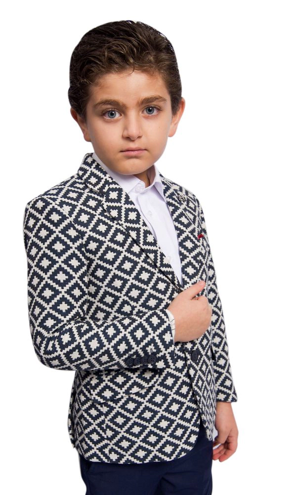Elie Balleh Boys Slim Fit Stamp Boucle Blazer
