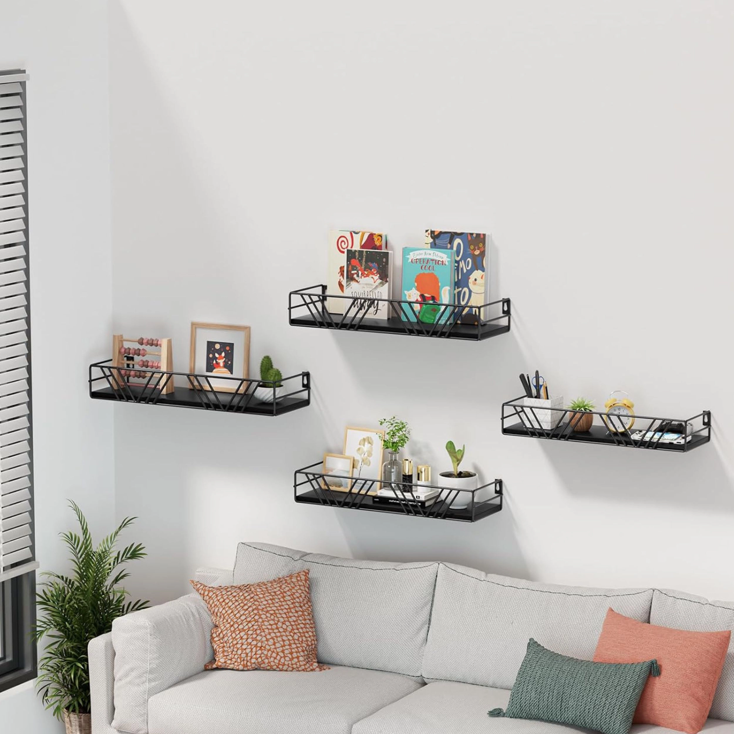 Stock Preferred Pack of 4 Wood Floating Wall Shelves Different Sizes