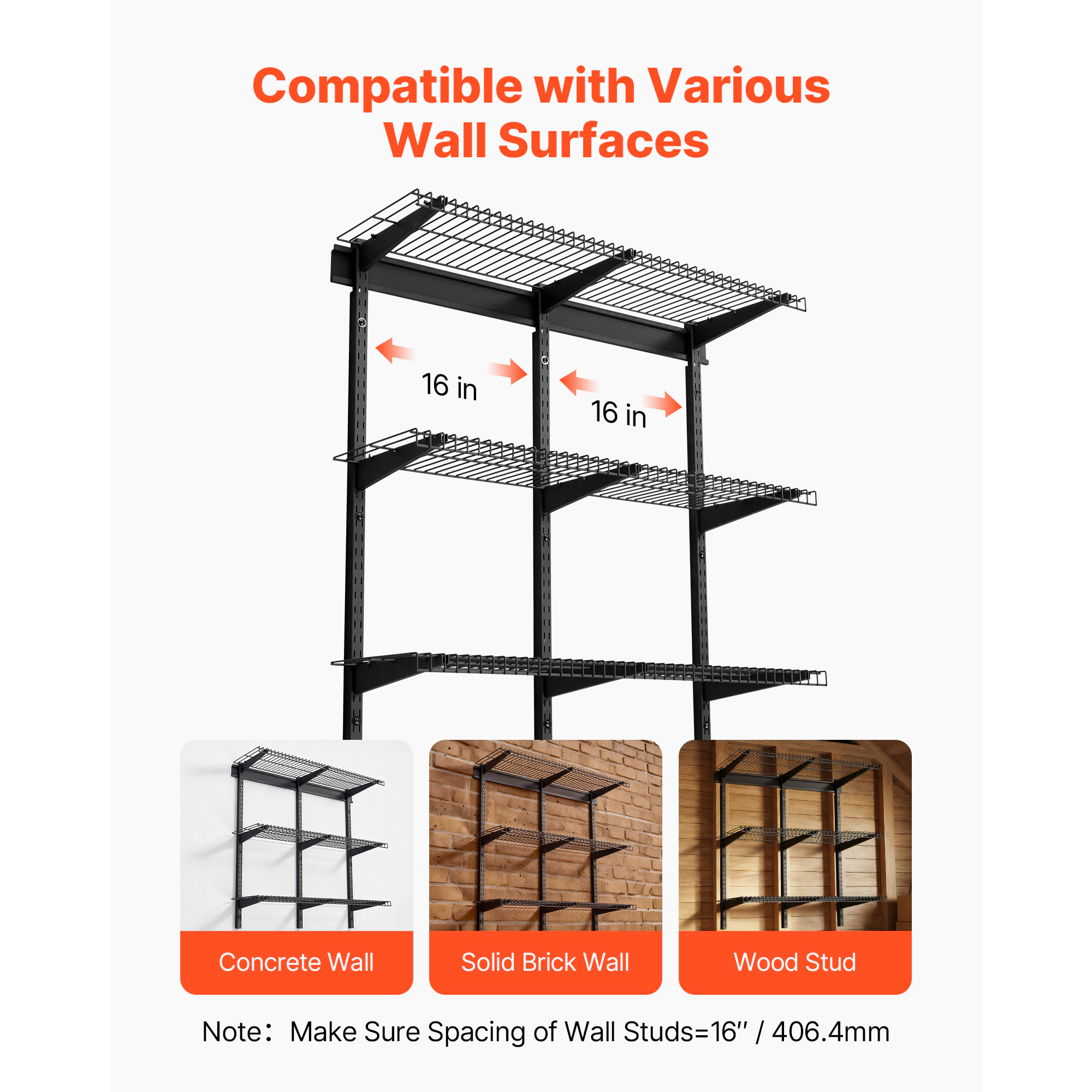 HONGGE Heavy Duty Wall Garage Shelving Steel Wall Mounted Shelving Unit Per Shelf Floating Storage Metal Rack for