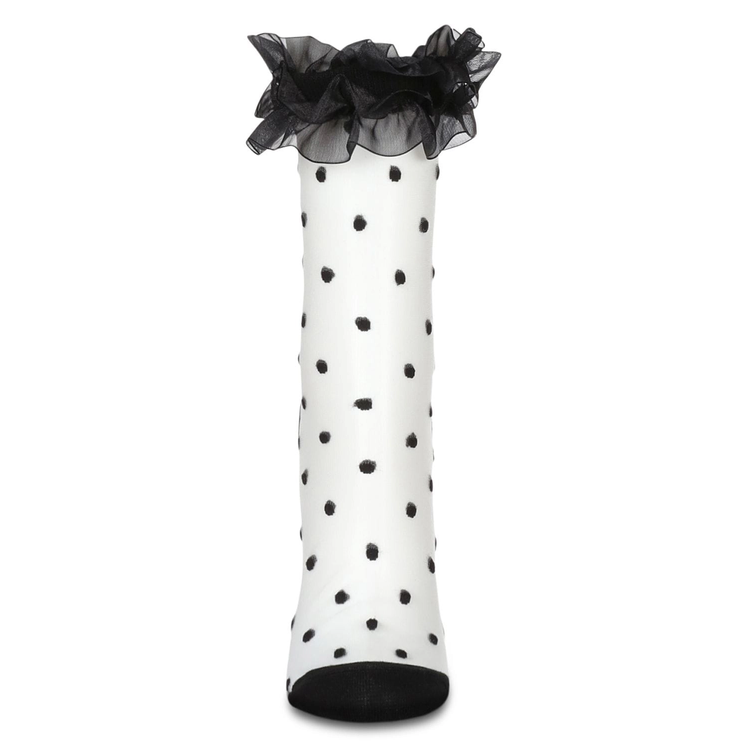 MeMoi Women's Polka Dot Ruffle Lace Cuff Sheer Crew Socks