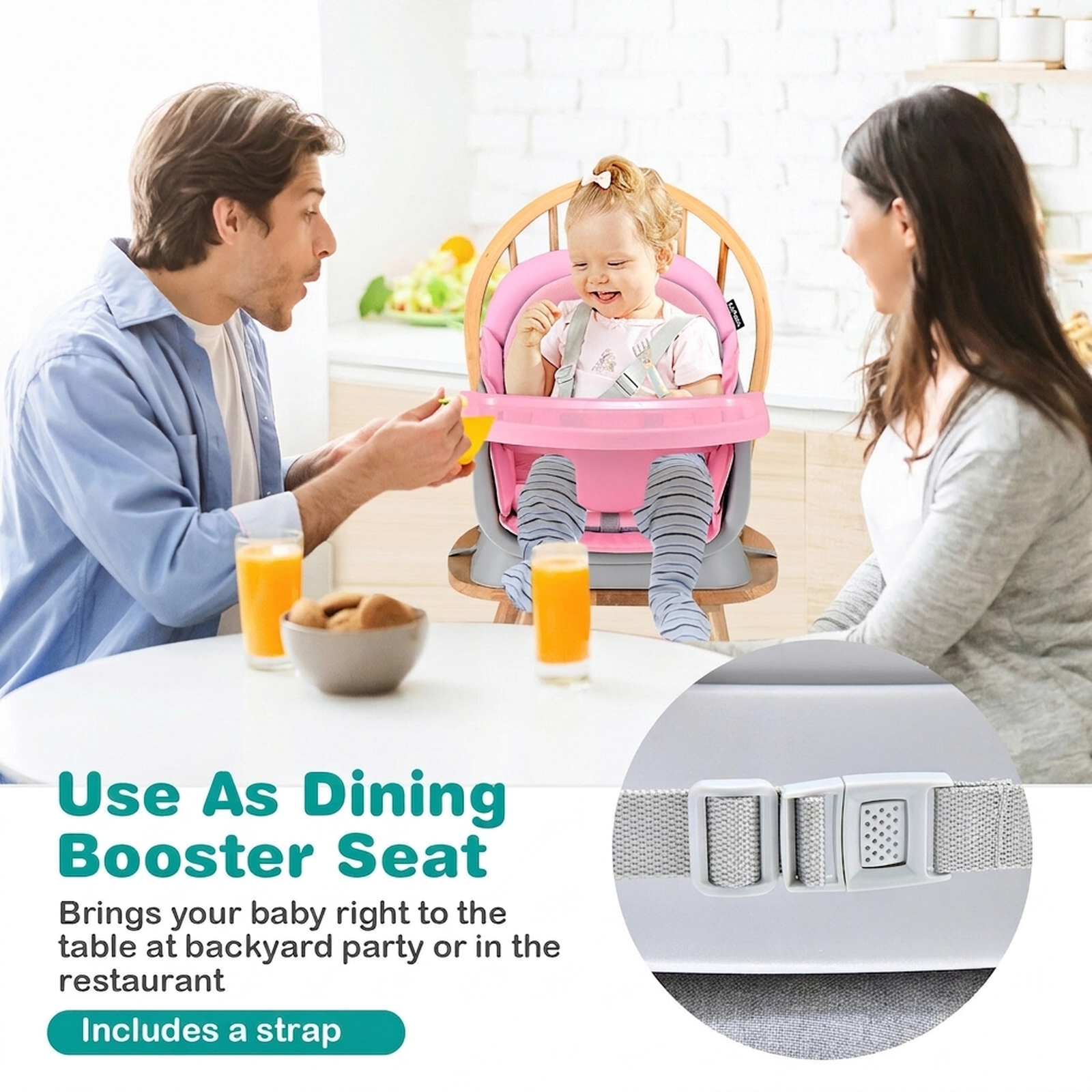 SUGIFT 6-in-1 Convertible Baby High Chair with Adjustable Removable Tray 55-lb Capacity Ages 6-36 Months Pink