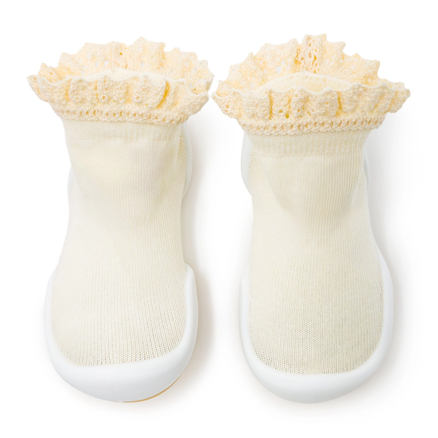 Komuello Toddler Girl First Walk Sock Shoes Lace Trim