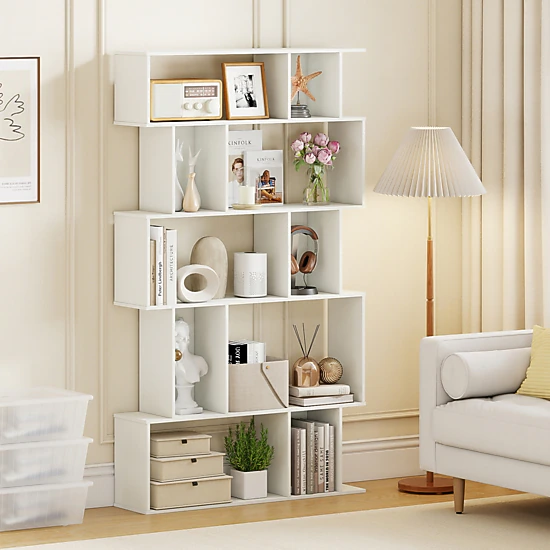 LJG Geometric Bookshelf 5-Tier Bookcase with Open Shelves and Closed-Back Cubes