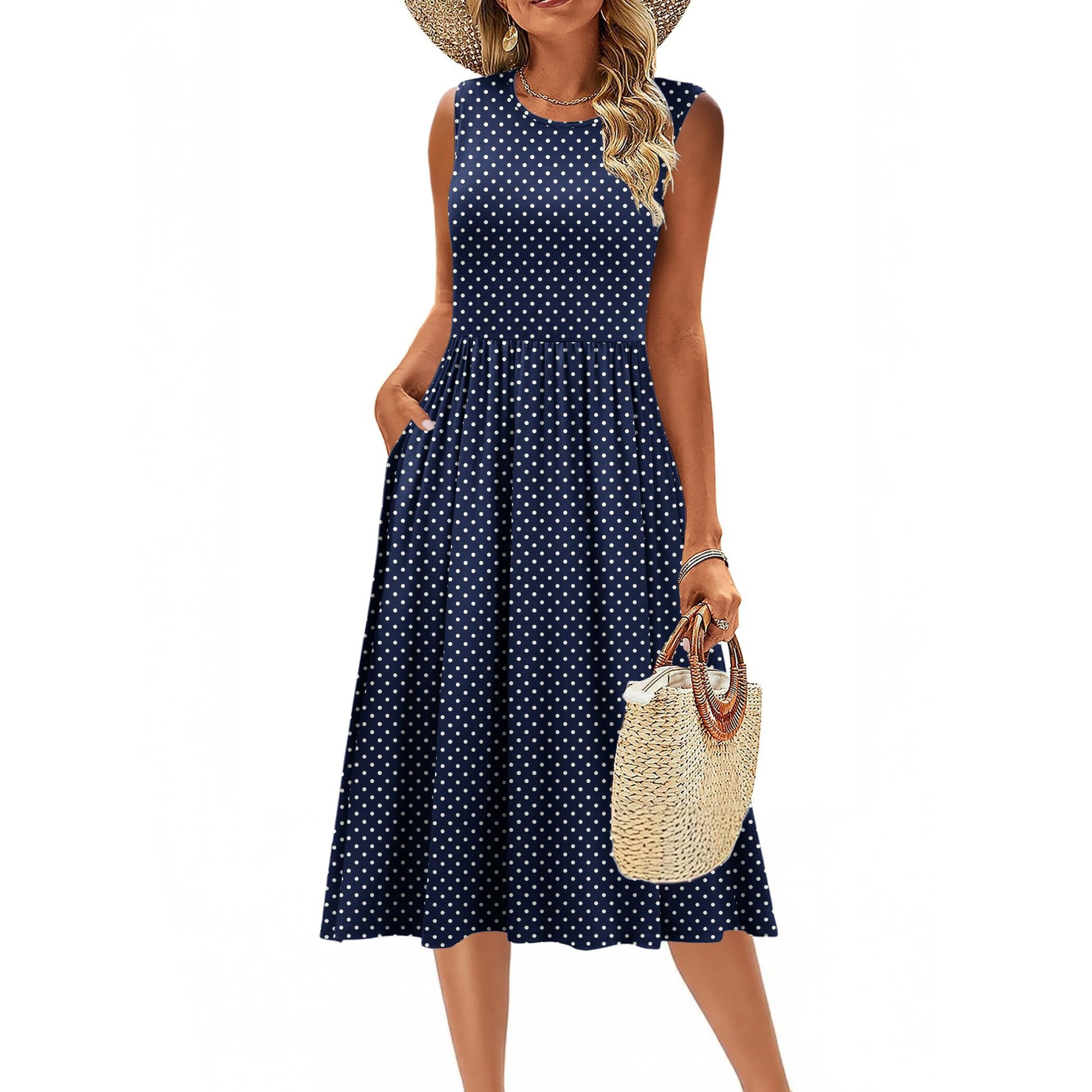 Zeagoo Women's Round Neck Sleeveless Midi Dress
