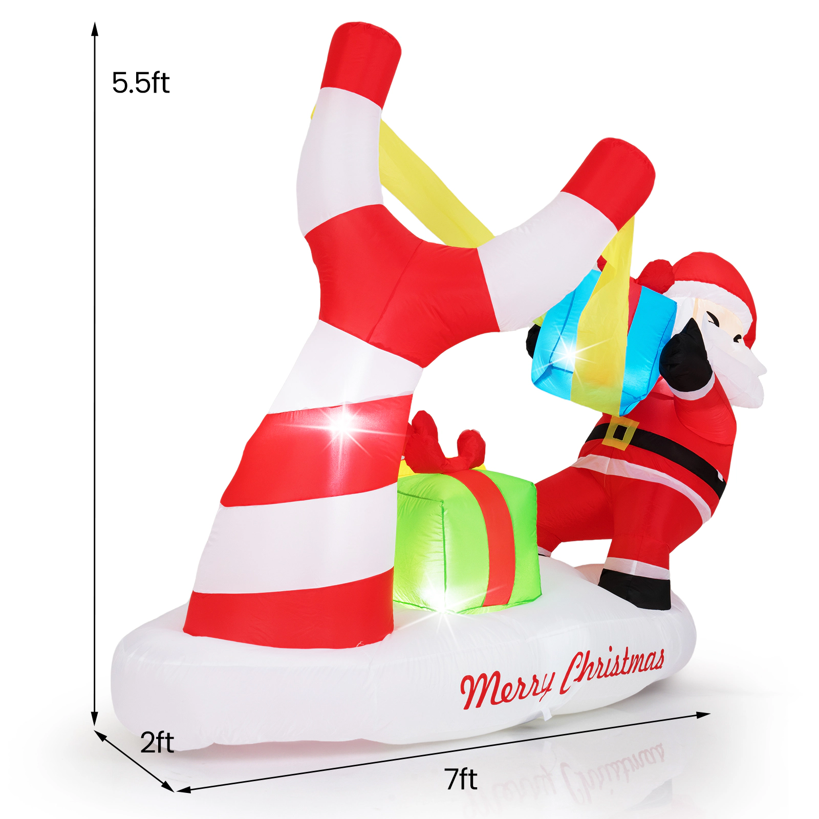 SUGIFT 7-ft Christmas Inflatable Santa with Slingshot Gift Boxes and 5 LED Lights for Blow Up Yard Decor