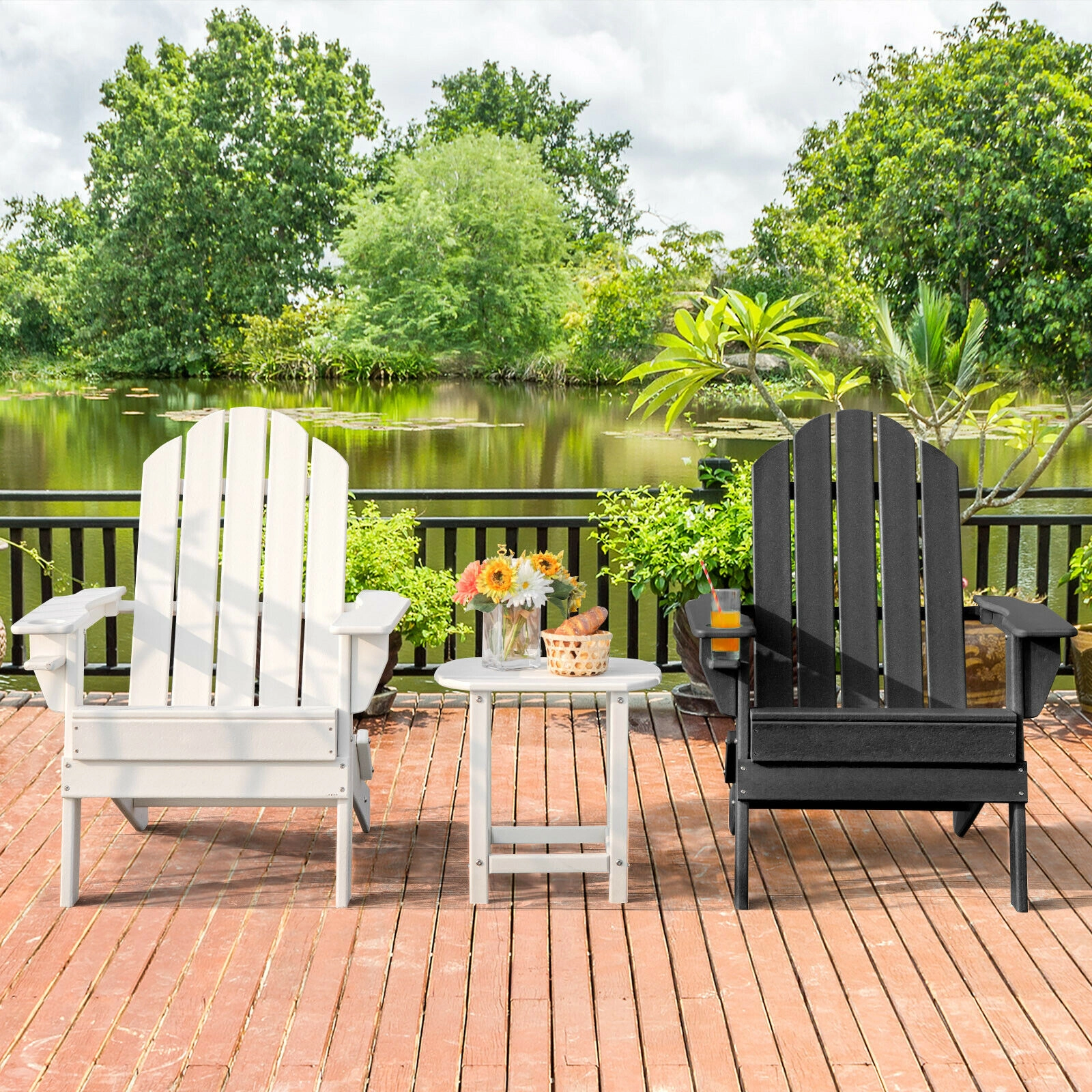 Hivvago Foldable Weather Resistant Patio Chair with Built-in Cup Holder