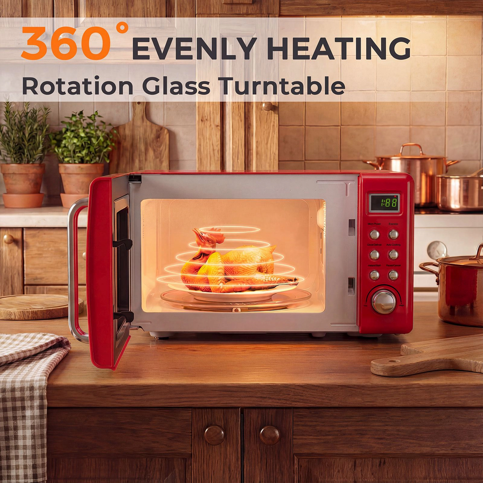 SlickBlue 700W Countertop Microwave with 5 Power Levels and Child Lock