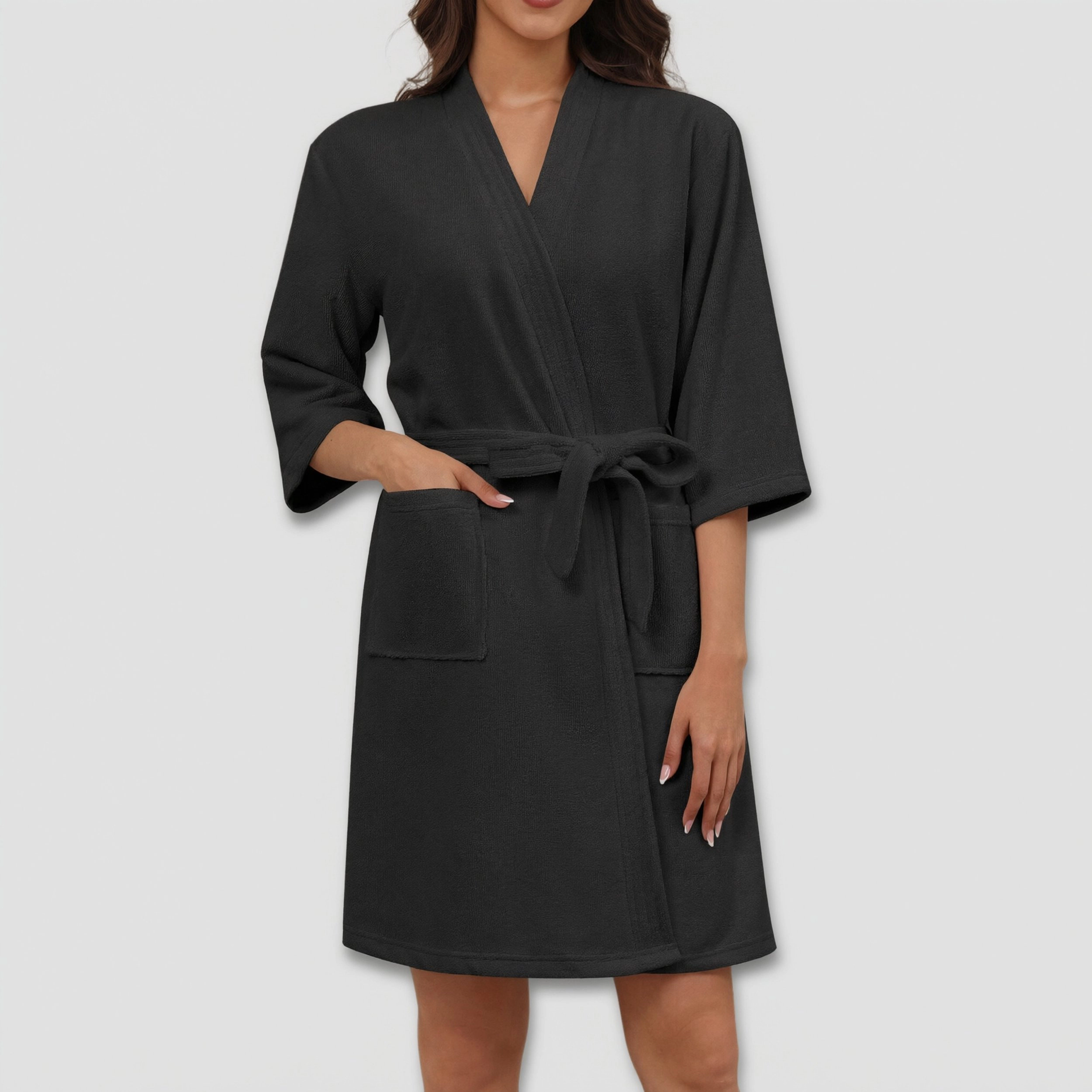 Ekouaer Womens Terry Cloth Robes Absorbent Towel Robe Knee Length Soft Bathrobe Sleeve Spa