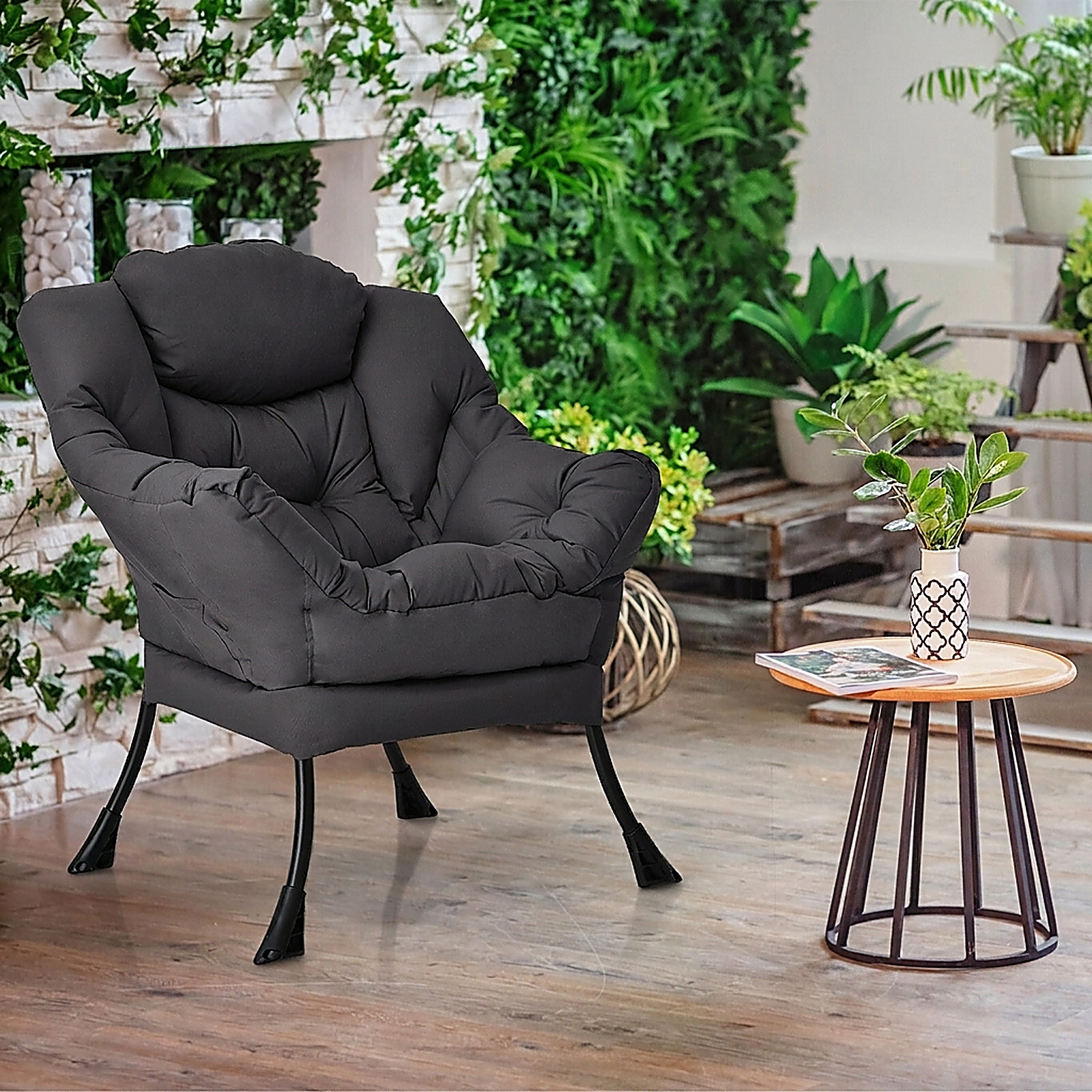 SUGIFT Modern Polyester Fabric Lazy Chair Single Sofa with Steel Frame 330-Lb Capacity Gray