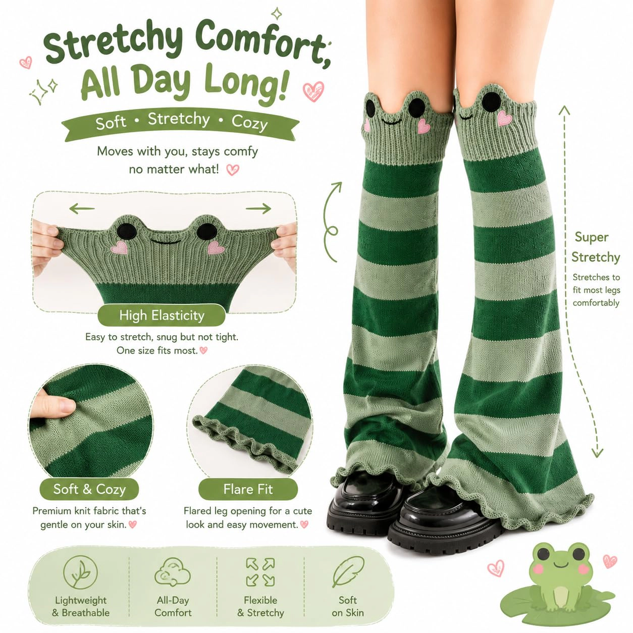 WZK Cute Frog Flare Knitted Winter Leg Warmers