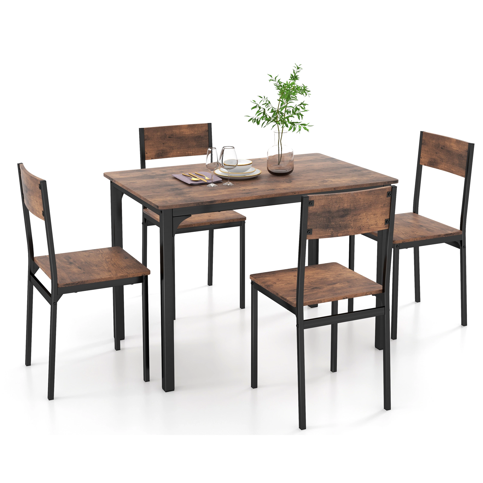 SUGIFT 5 Piece Industrial Dining Set with 43 x 27.5 in Dining Surface 110-lb Table Capacity Rustic Brown