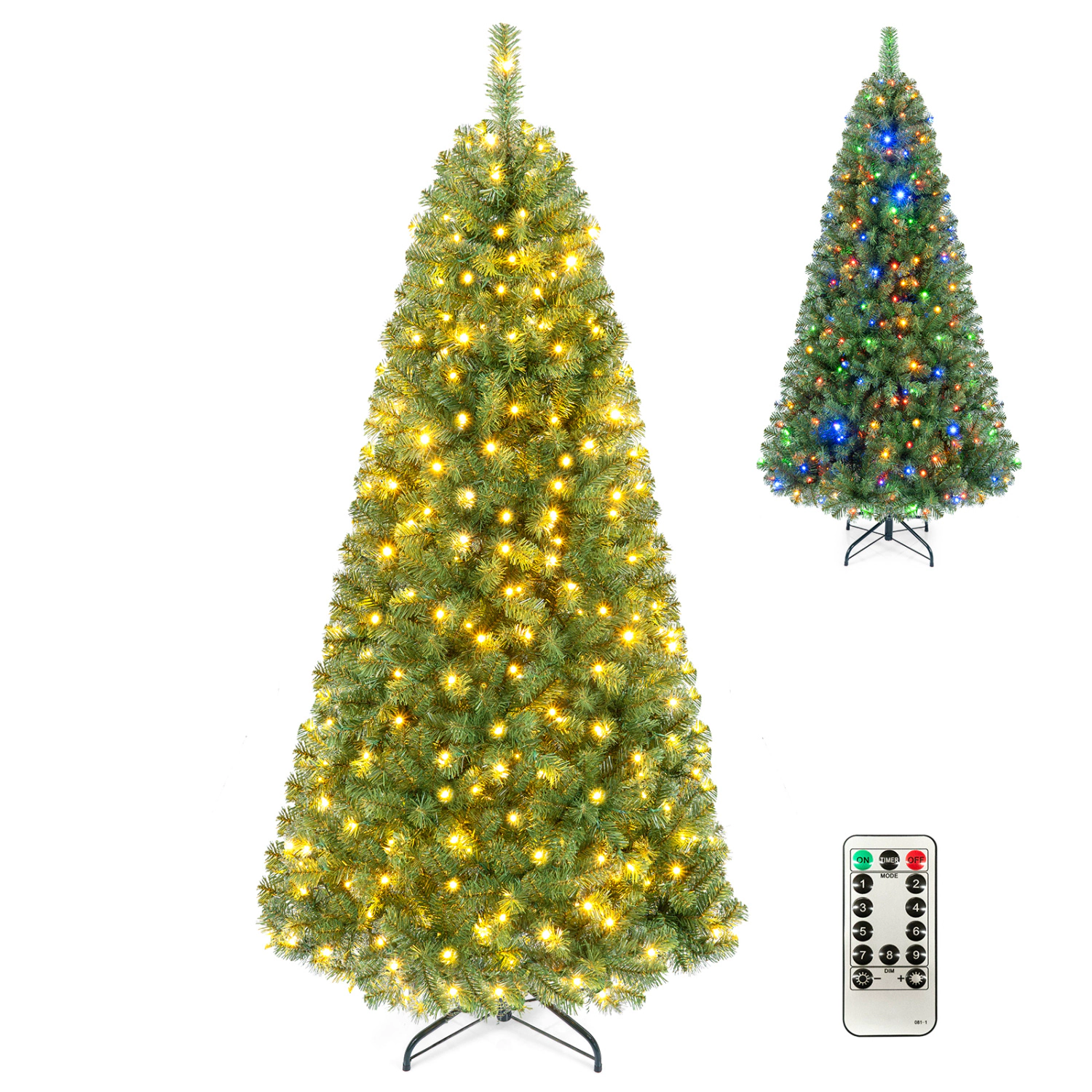 LJG Pre-Lit Green Artificial Christmas Tree with Full Branch Tips
