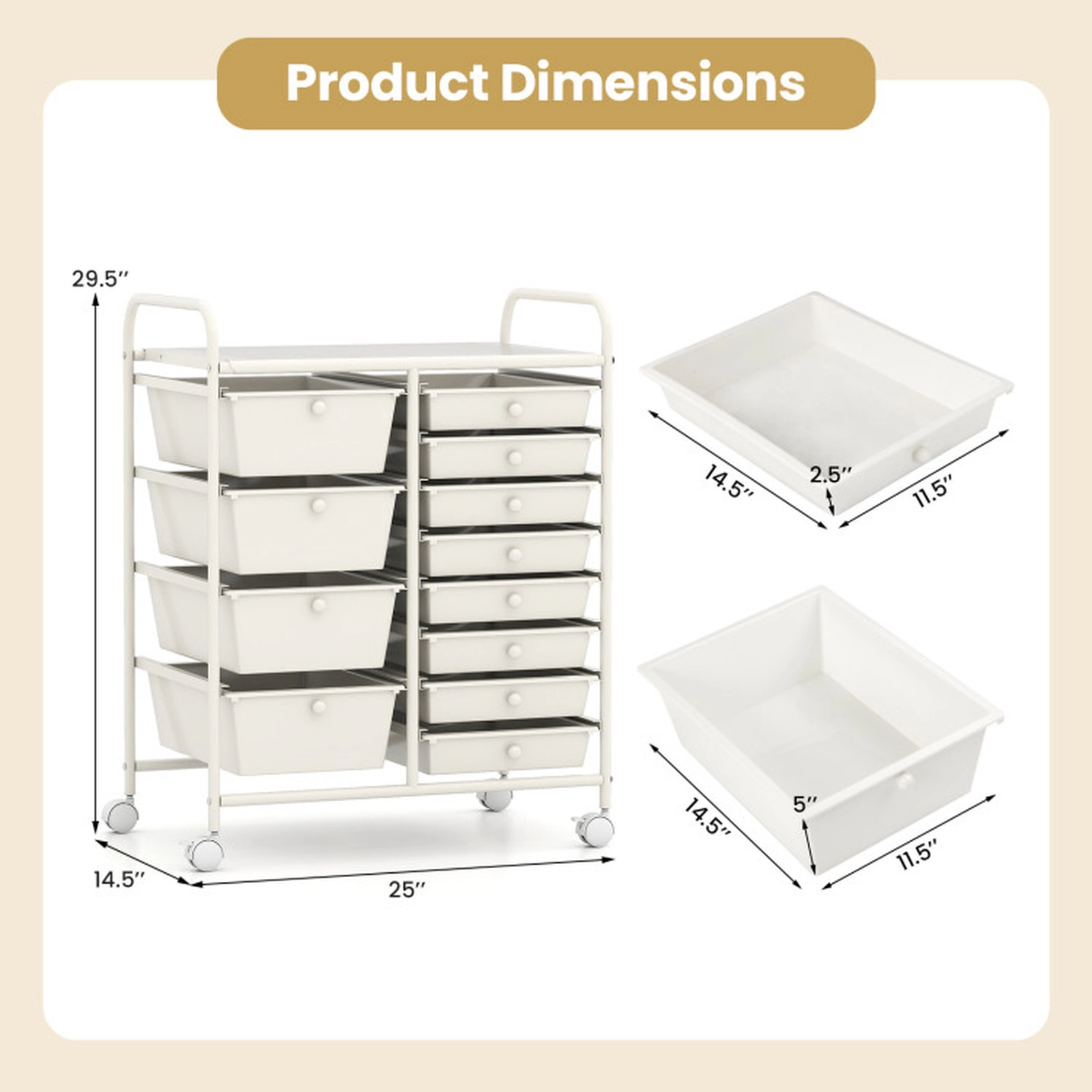 SUGIFT 12-Drawer Rolling Storage Cart White Utility Organizer with Removable Drawers
