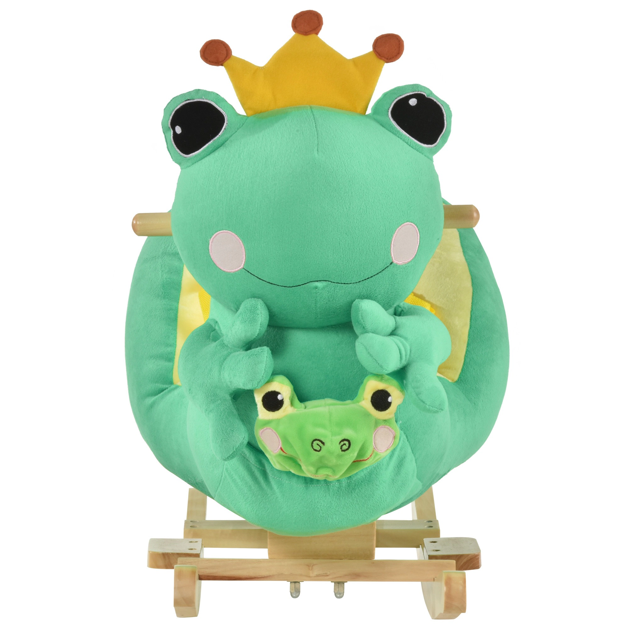 HONGGE Green Plush Frog Rocking Horse Ride-On Toy with Lullaby Sound and Seat Belt for Toddlers 18-36 Months