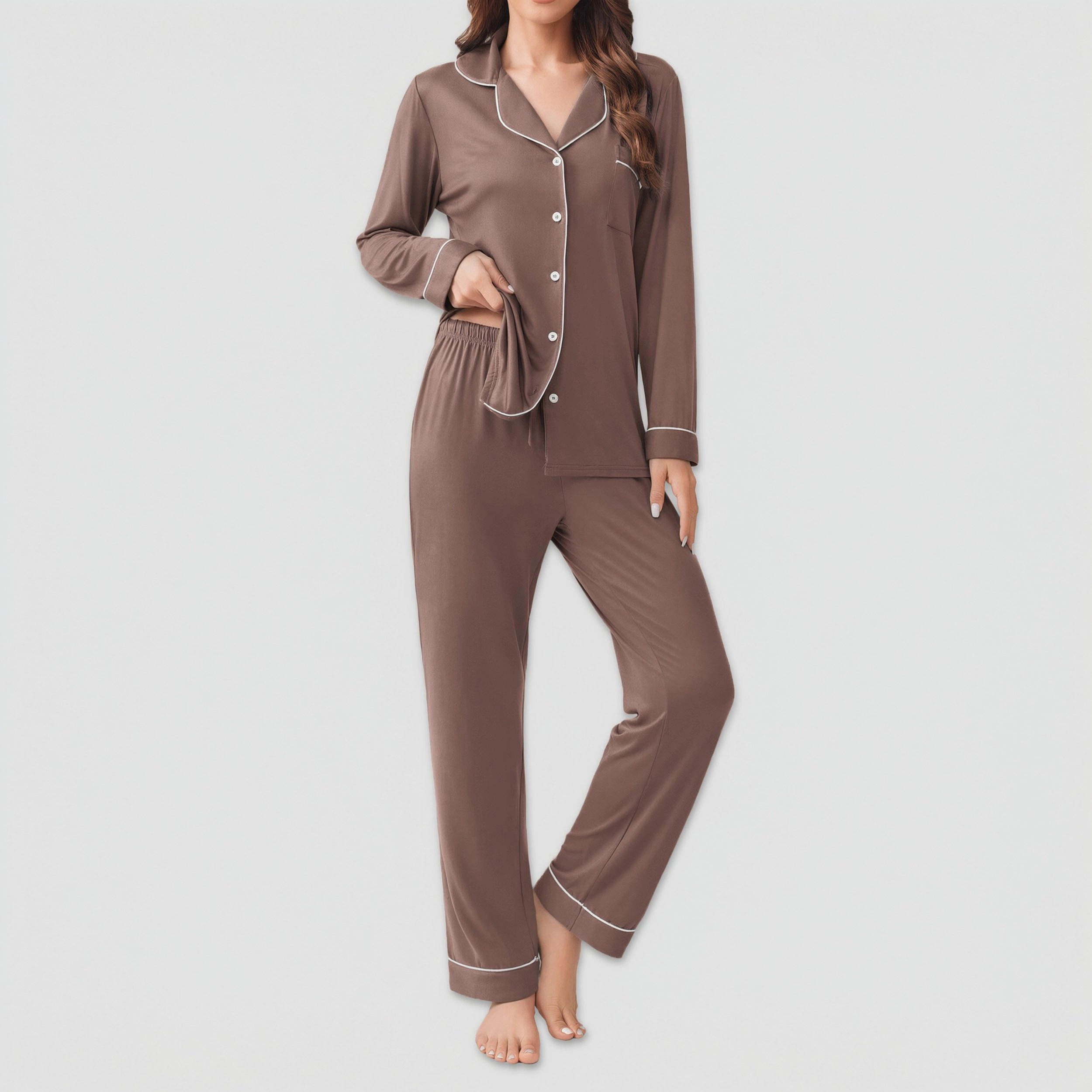 Ekouaer Womens Pajamas Set 2 Piece Button Down Sleepwear Soft Long Sleeve Top and Pants Pjs Lounge