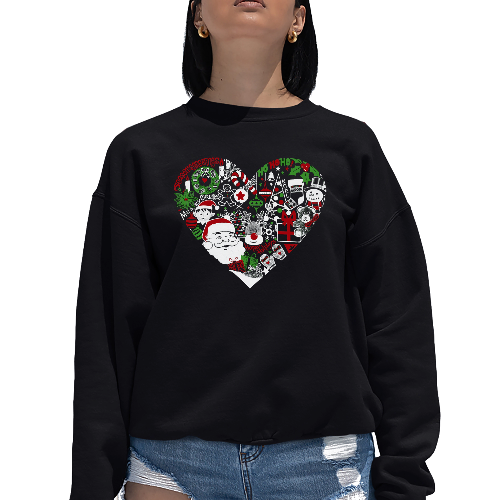 LA Pop Art Christmas Themed Heart - Women's Word Crewneck Sweatshirt